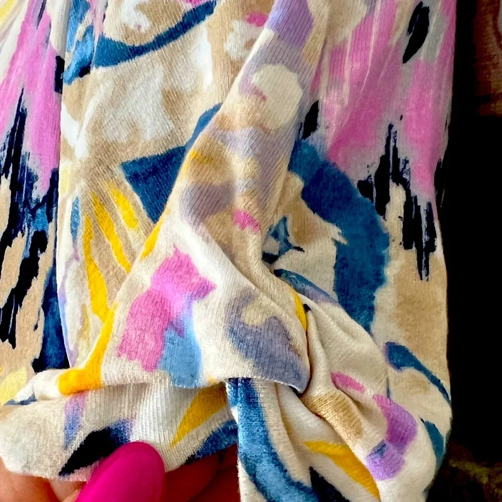 CHICOS FLORAL TWIST SLEEVE STRETCH JERSEY KNIT DRESS SZ 6 - Picture 5 of 10